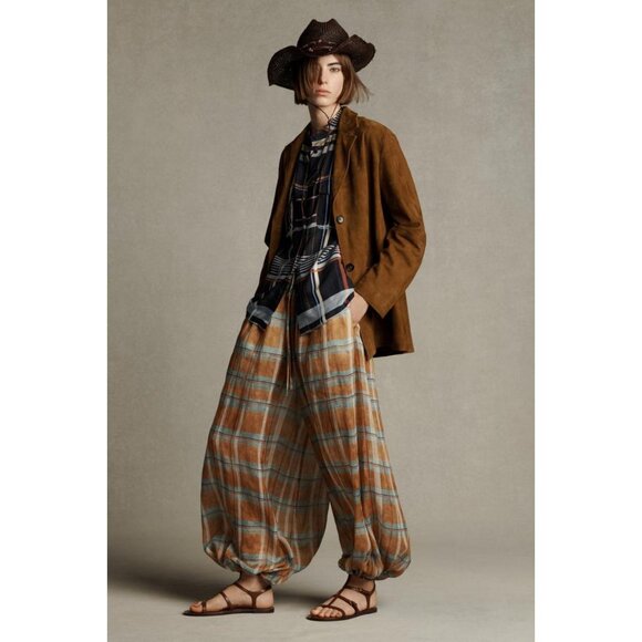 ZARA ZW COLLECTION RAMIE CHECK BALLOON TROUSERS - Picture 2 of 4